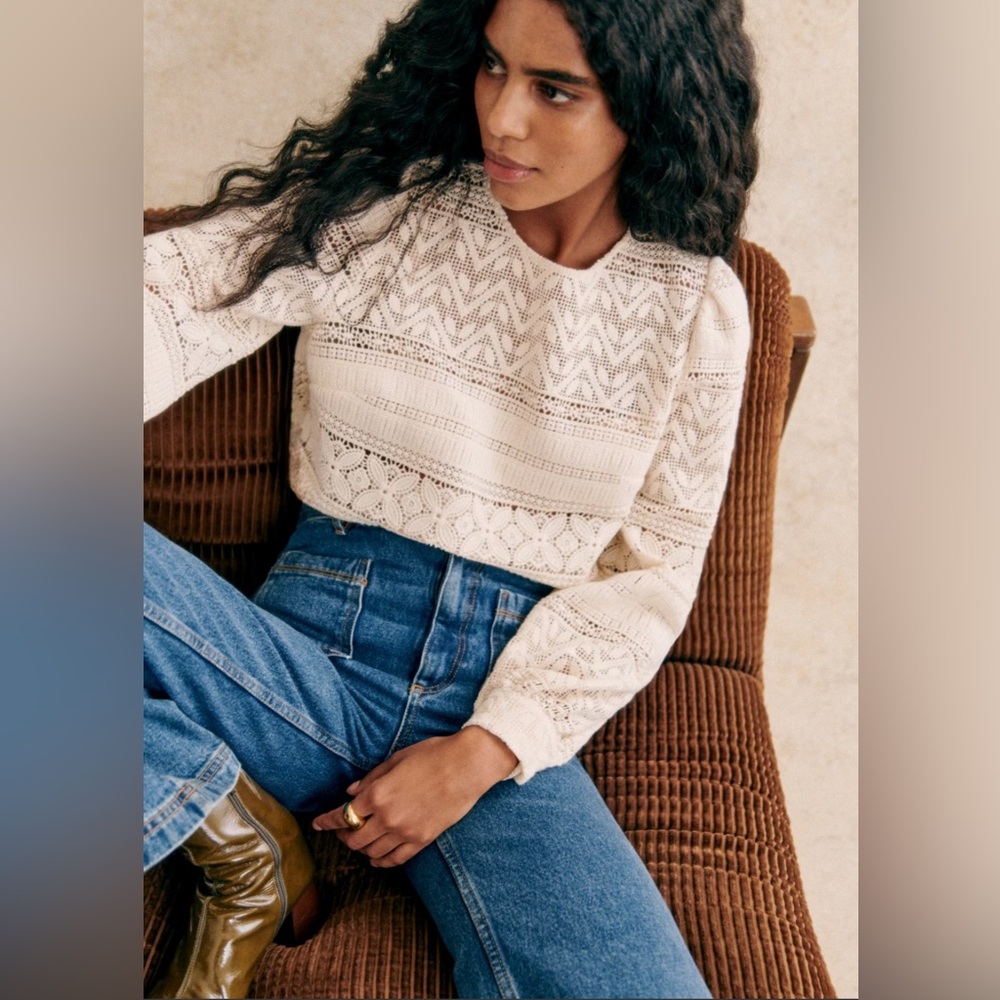 Sezane Philoe Blouse Ecru, French Size 36 (US Size 4)